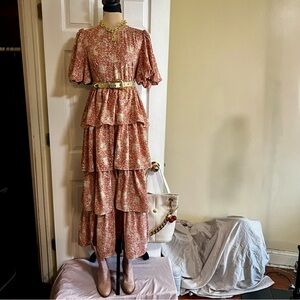 Womens Prairie Tiered Cottagecore Country Boho Paisley Floral Festival Dress S